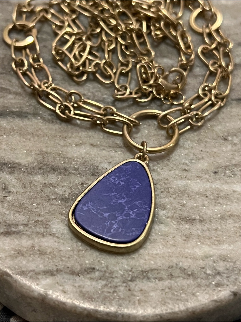 Plunder Gold-Tone Chain Necklace with Purple Blue Teardrop Pendant - Picture 3 of 4